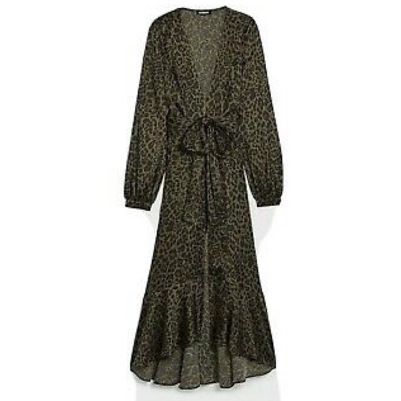 NWT Satin Leopard Print Belted Wrap Kimono Dress - Picture 2 of 9